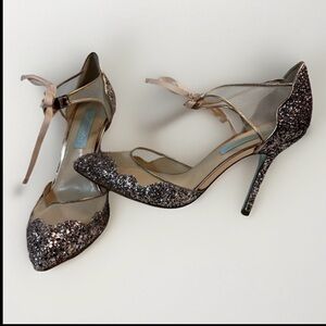 Betsey Johnson Stela Stiletto Heels Size 8.5 Champagne Glitter Prom Wedding